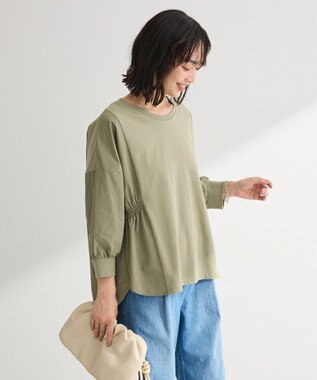 Green Parks ７分袖サイドシャーリングドッキングプルオーバ Khaki