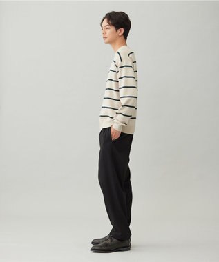 UNFILO MENS 【OCEANS YouTube 掲載/男女兼用】スムースシルキーニット 柄 ボーダー アイボリー×グリーン