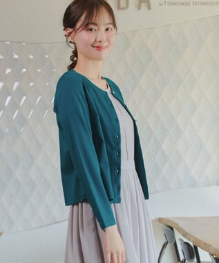 Tiaclasse L 「サマさまカットソー」フレームボタンカーディガン ターコイズ