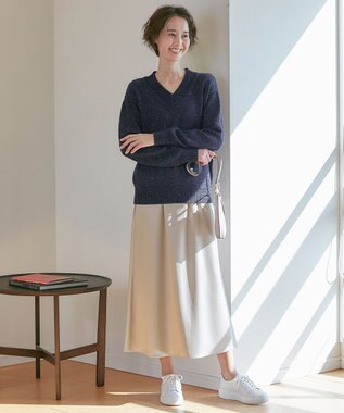 自由区 L 【洗える】スパングルニット Vネックニット ネイビー系