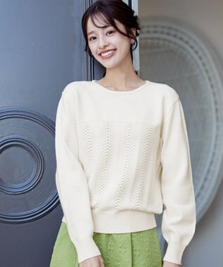 Tiaclasse L 【洗える】ウェーブ編みニットプルオーバー オフホワイト