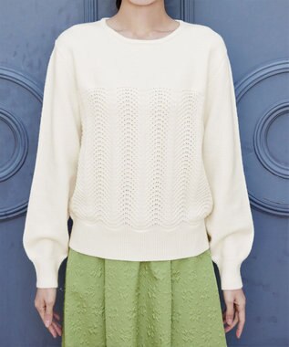 Tiaclasse 【洗える】ウェーブ編みニットプルオーバー オフホワイト