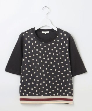 自由区 【アンサンブル対応・洗える】ポルカドットプリント プルオーバー アッシュ×アイボリー