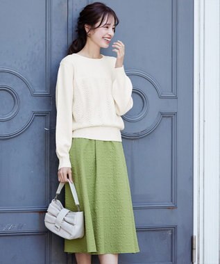 Tiaclasse L 【洗える】ウェーブ編みニットプルオーバー オフホワイト