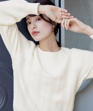 Tiaclasse L 【洗える】ウェーブ編みニットプルオーバー オフホワイト