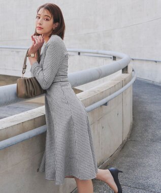 Tiaclasse 【洗える】ツイード配色フレアワンピース グレー