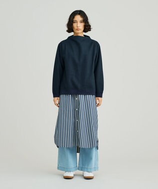 J.PRESS YORK STREET 【WOMEN】NEEDLE JERSEY ボトルネックプルオーバー ネイビー系