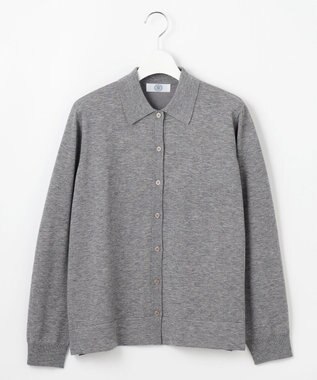J.PRESS LADIES L 【洗える】WORSTED WOOL BLEND ポロ襟付き カーディガン トップグレー系
