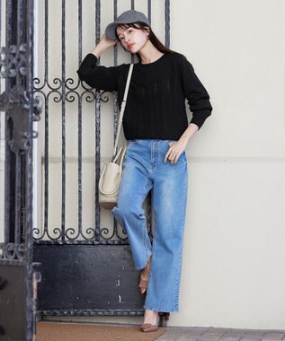 Tiaclasse 【洗える】ウェーブ編みニットプルオーバー ブラック