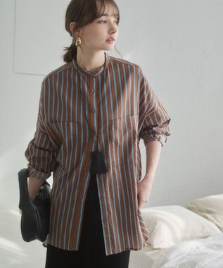 WEGO 着丈が選べる オーバーサイズ バンドカラー シャツ / ストライプ / 無地 柄4