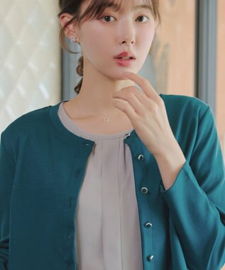 Tiaclasse L 「サマさまカットソー」フレームボタンカーディガン ターコイズ