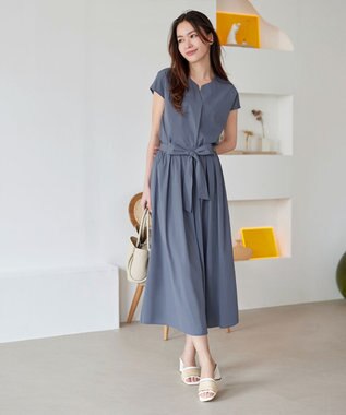 Tiaclasse 【トップス&スカートセット・洗える】ストレッチタフタセットアップ ブルー