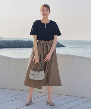 Tiaclasse 【トップス&スカートセット・洗える】ストレッチタフタセットアップ モカ