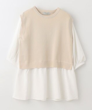 ANY 【洗濯機可】ニットレイヤードブラウス ベージュ