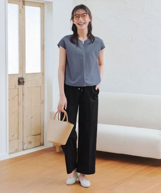 Tiaclasse 【トップス&スカートセット・洗える】ストレッチタフタセットアップ ブルー