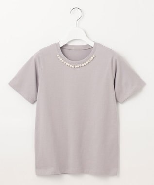 Feroux 【UVケア】パールネック Tシャツ ライトグレー系