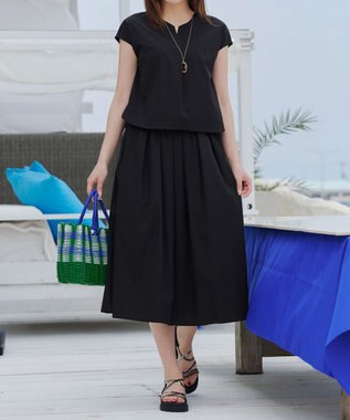 Tiaclasse 【トップス&スカートセット・洗える】ストレッチタフタセットアップ ブラック