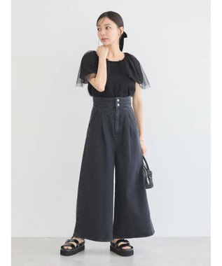 earth music&ecology ダブルベルトデザインワイドパンツ Black