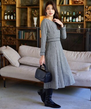 Tiaclasse L 【洗える】ツイード配色フレアワンピース ブラック