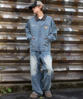 WEGO ワーカーズダブルニーデニムパンツ デニム中濃加工色