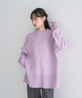 earth music&ecology 【毛玉防止 / 洗濯機洗い可】アンチピリングモックネックバックスリットニット Pink