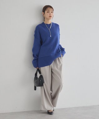 earth music&ecology 【毛玉防止 / 洗濯機洗い可】アンチピリングモックネックバックスリットニット Blue