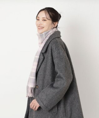 MOONBAT WEB限定【洗える】ミエル (miel) カシミヤ100％ チェックマフラー ライトグレー