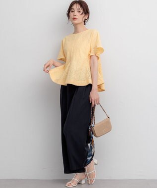 組曲 【WEB限定】エンブロイダリーレース ペプラムブラウス ライトイエロー系