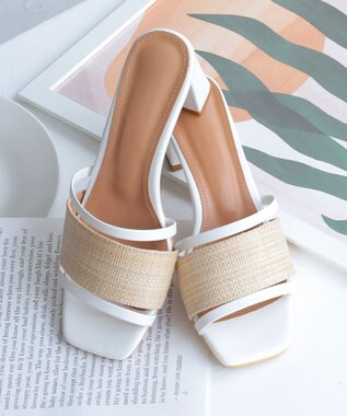 Tiaclasse 【小倉優子さん着用】ラタン風配色ストラップサンダル オフホワイト