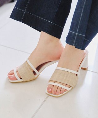 Tiaclasse 【小倉優子さん着用】ラタン風配色ストラップサンダル オフホワイト