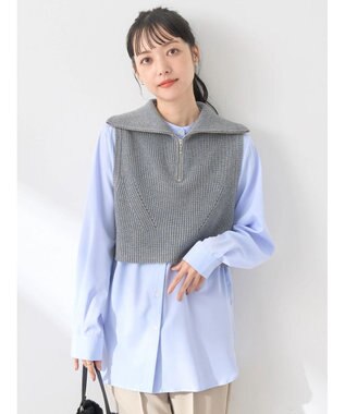 earth music&ecology ＳＥＴ　Ｚｉｐニットベスト＋ブラウス Gray