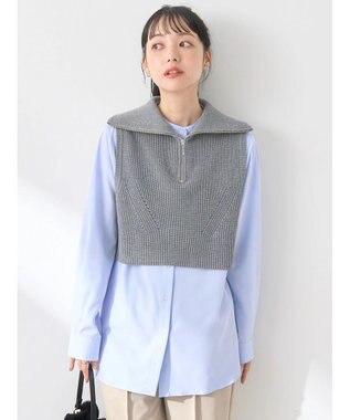 earth music&ecology ＳＥＴ　Ｚｉｐニットベスト＋ブラウス Gray