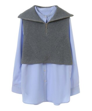 earth music&ecology ＳＥＴ　Ｚｉｐニットベスト＋ブラウス Gray