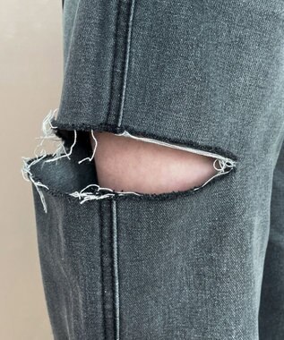 WEGO 【SMサイズ展開】サイドカットデニムストレートパンツ スミクロ