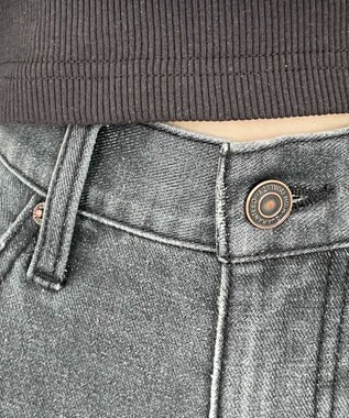 WEGO 【SMサイズ展開】サイドカットデニムストレートパンツ スミクロ