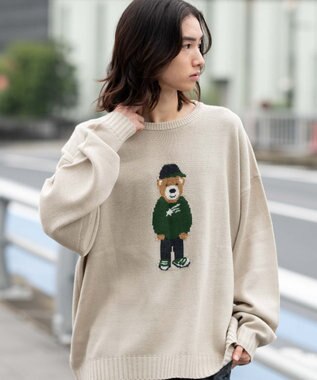 WEGO 【ユニセックス着用ITEM/MLサイズ展開】ジャガードアニマルプルオーバー オフホワイト