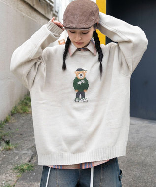 WEGO 【ユニセックス着用ITEM/MLサイズ展開】ジャガードアニマルプルオーバー オフホワイト