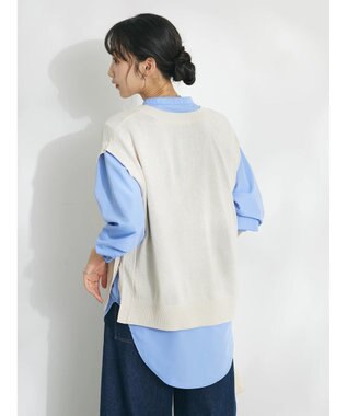 CRAFT STANDARD BOUTIQUE 【洗える】ニットベスト+バンドカラーシャツSET-B Ivory
