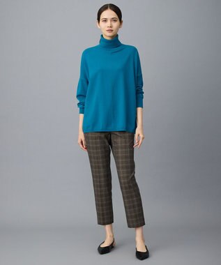 自由区 L 【19号サイズまで展開】TRギャバ裏起毛チェック柄テーパード パンツ ブラウン系チェック