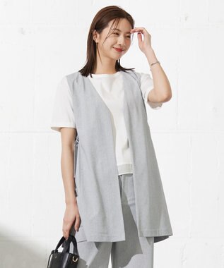 J.PRESS LADIES L リネンライクジャージー ロング ジレ ライトグレー系