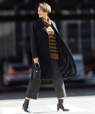 J.PRESS LADIES S 【洗える】MERINO CASHMERE オフタートル ボーダー ニット キャメル系1