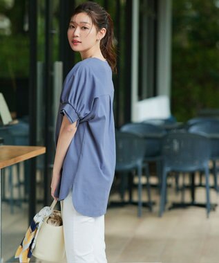 Tiaclasse 【UVケア・接触冷感】“あまラク” ボリュームパフスリーブカットソーチュニック ブルー