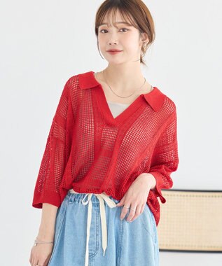 earth music&ecology レーシースキッパーポロニットプルオーバー