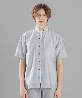 JOSEPH HOMME ストレッチマイヤー　ウイングカラー半袖シャツ ライトグレー系