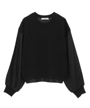 Green Parks 袖光沢ドッキングニットプルオーバー Black
