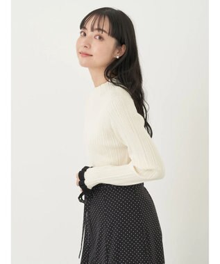 earth music&ecology 配色フリルニットプルオーバー Ivory