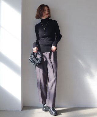 WEGO 【手洗い可】ハイウエストセンタープレスワイドパンツ グレー