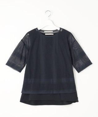 自由区 【洗える・XSサイズあり】レースEDGE Tシャツ＆インナータンクトップセット トップス ネイビー系