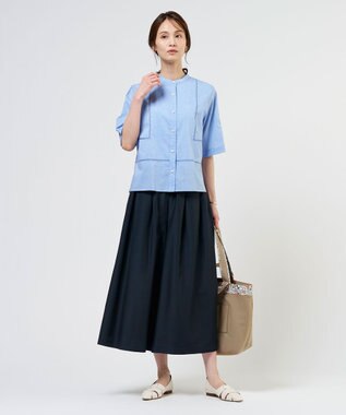 J.PRESS LADIES L エアリースパンボイル ガウチョ パンツ ネイビー系