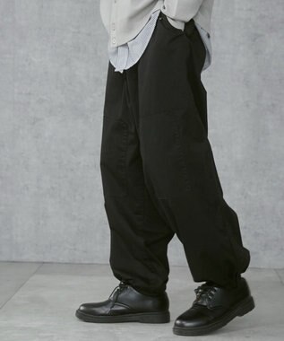 WEGO 【ウエストゴム/ユニセックス着用ITEM】サイドスリットコンバットパンツ ブラック